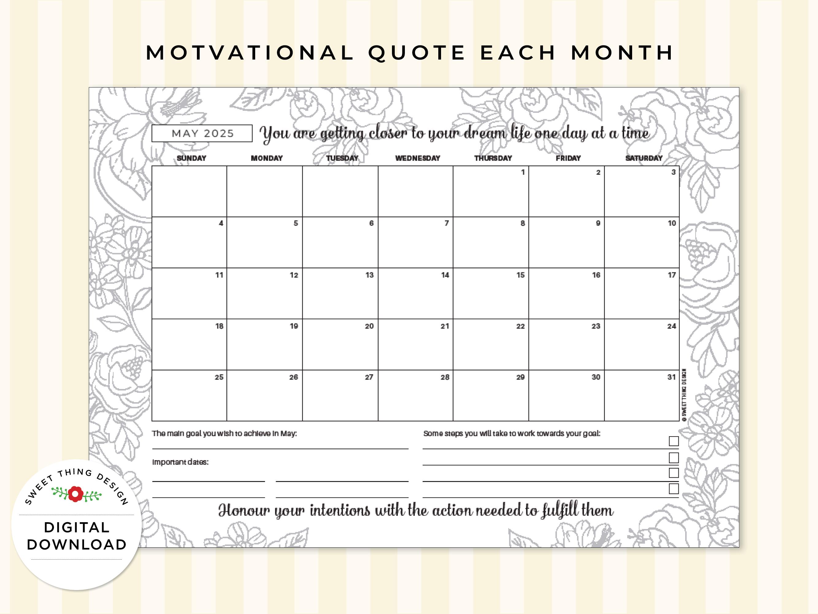 2025 Calendar - Adult Coloring - Motivational Positive Quotes ...