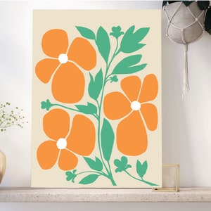 Retro flower print printable art, Wall art, Mid Century Print, Flower lover gift, Floral Graphic print, Boho style art, Digital Download image 3
