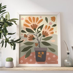 Abstract botanical art, flower pot art print, digital download wall art, floral art, boho, scandi, minimalist style, Bright colored wall art image 3