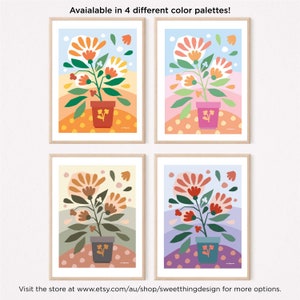 Abstract botanical art, flower pot art print, digital download wall art, floral art, boho, scandi, minimalist style, Bright colored wall art image 7