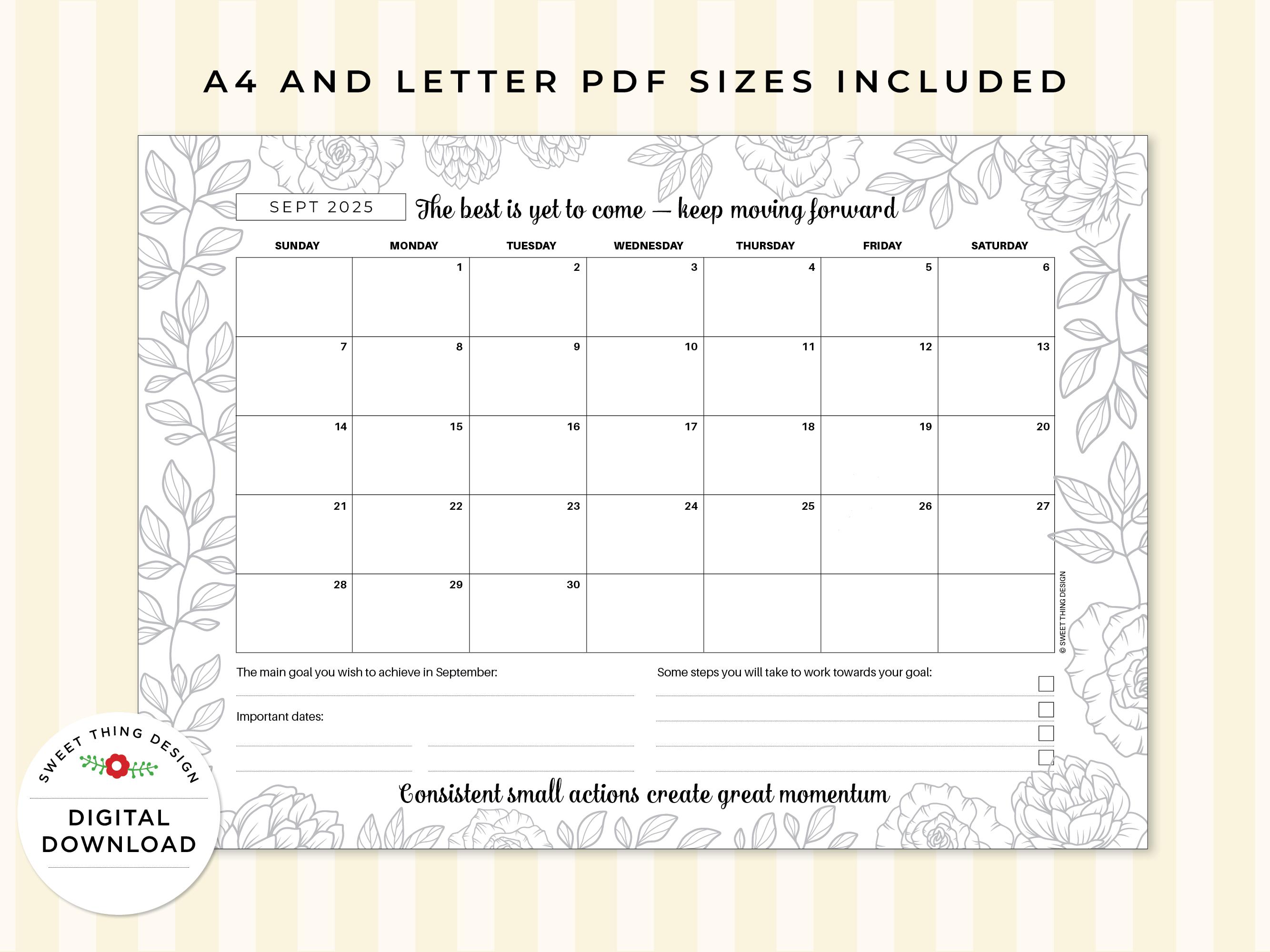 2025 Calendar - Adult Coloring - Motivational Positive Quotes ...