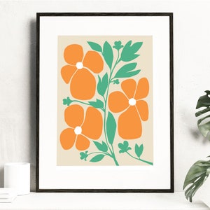 Retro flower print printable art, Wall art, Mid Century Print, Flower lover gift, Floral Graphic print, Boho style art, Digital Download image 2