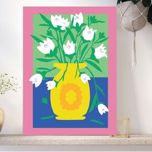 Impression dart floral, téléchargement numérique dart mural, art floral audacieux et lumineux, boho, scandi, style minimaliste, rose, vert, bleu jaune image 3