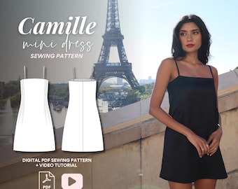 Camille Mini Dress Sewing Pattern: Beginner Friendly Summer Dress (US Size 0-14) (Digital Download)