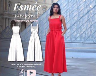 Esmée Jumpsuit Sewing Pattern: Wide-Leg, Bow Back (Digital PDF)