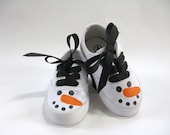 Snowman Shoes with Hand Painted Faces on White Canvas Sneakers for Baby and Toddler