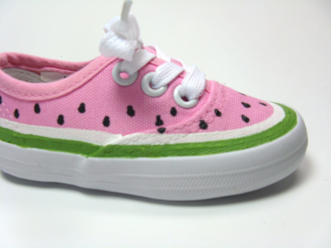 Pink Watermelon Shoes Size 5 Toddler Hand Painted Sneakers Etsy