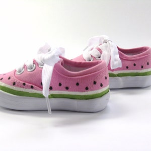 Watermelon Shoes, One in a Melon Pink Sneakers Hand Painted for Baby and Toddlers image 7