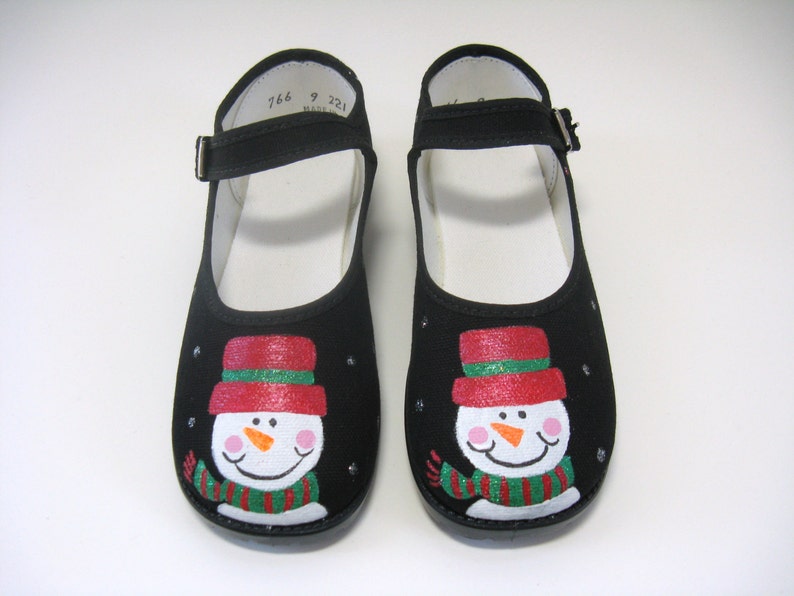 Christmas Snowman Shoes, Hand Painted Size 9 Toddler image 4