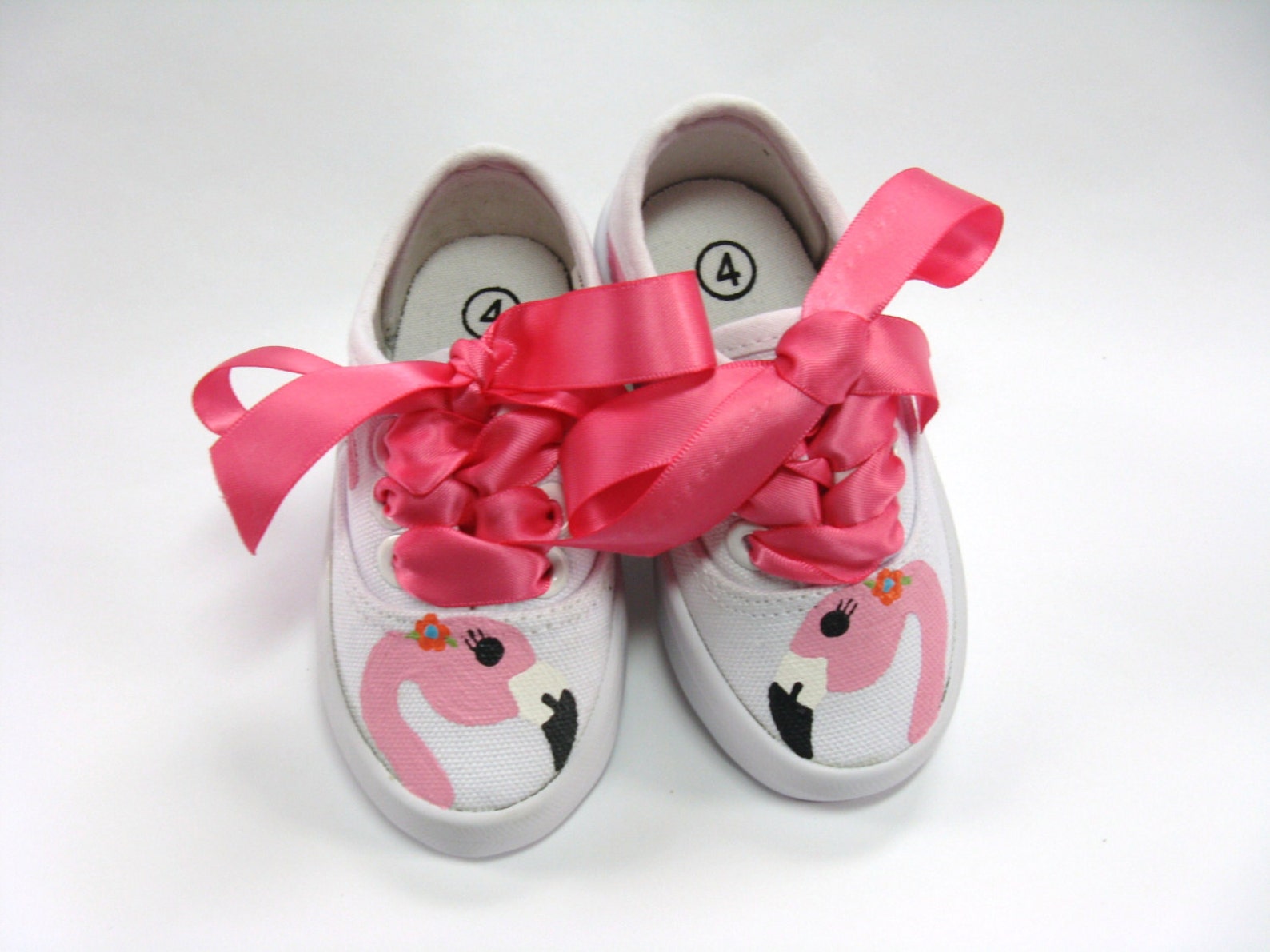 Pink Flamingo Shoes Hand Painted White Sneakers for Toddler Etsy