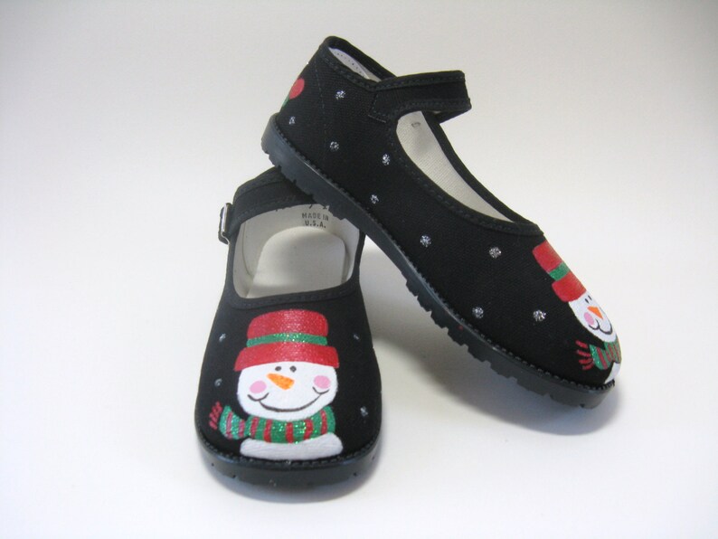 Christmas Snowman Shoes, Hand Painted Size 9 Toddler image 5