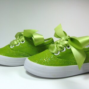 Avocado Green Glitter Shoes, Sparkled Sneakers Hand Painted for Baby or Toddler image 9