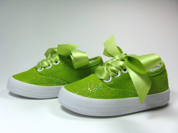 Avocado Green Glitter Shoes Sparkled Sneakers Hand Painted for
