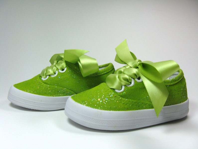 Avocado Green Glitter Shoes, Sparkled Sneakers Hand Painted for Baby or Toddler image 9