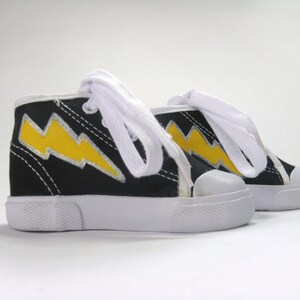 Hero Shoes with Lightning Bolt, Hand Painted Black Hi Top Baby Sneakers image 5