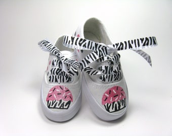 Zebra Cupcake Shoes, Zoo Animal Sneakers Hand Painted For Baby and Toddlers