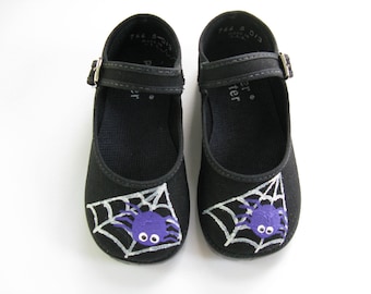 Spider Halloween Shoes, Hand Painted Mary Jane For Baby or Toddler