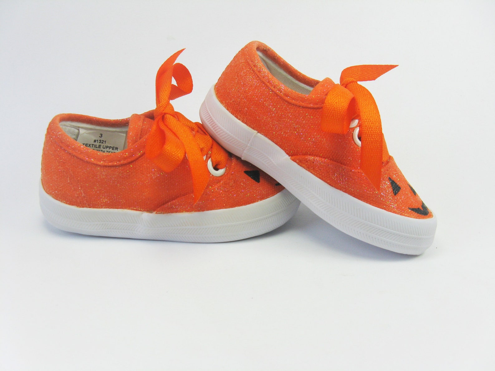 Halloween Pumpkin Shoes Jack O Lantern Glitter Sneakers Hand Etsy