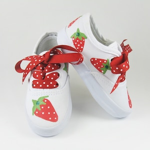 Strawberry Shoes, Berry Sweet Birthday Sneakers Hand Painted For Baby or Toddler image 1