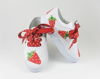 Strawberry Shoes, Berry Sweet Birthday Sneakers Hand Painted For Baby or Toddler