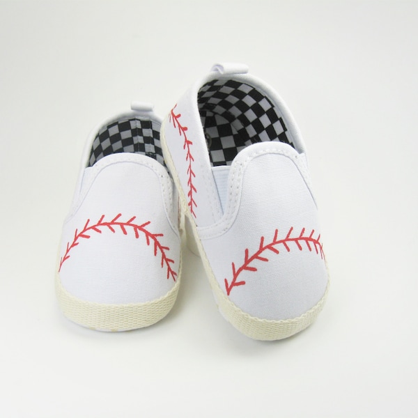 Baseball Crib Shoes, Slip On Mocs Hand Painted for Baby and Newborn