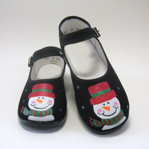 Christmas Snowman Shoes, Hand Painted Size 9 Toddler image 1