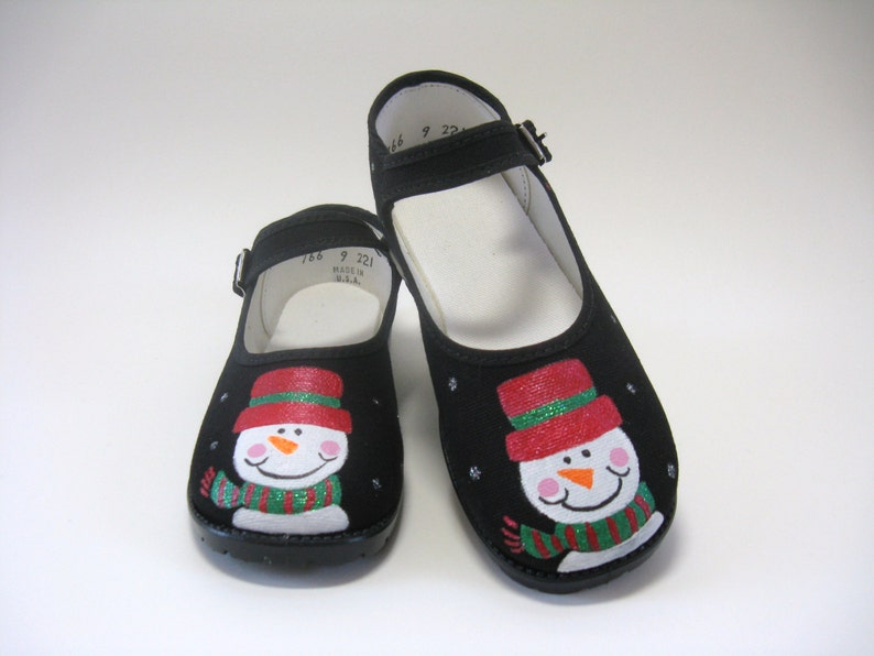 Christmas Snowman Shoes, Hand Painted Size 9 Toddler image 1