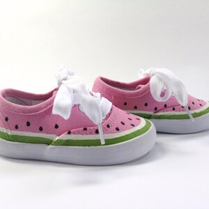 Watermelon Shoes, One in a Melon Pink Sneakers Hand Painted for Baby and Toddlers image 5