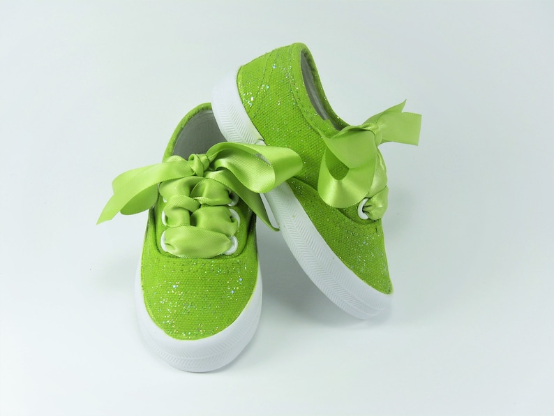 Avocado Green Glitter Shoes, Sparkled Sneakers Hand Painted for Baby or Toddler image 1