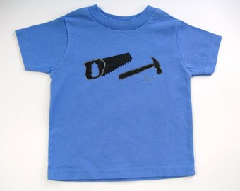 Tools T Shirt with a Hammer and Saw, Hand Painted Toddler Top