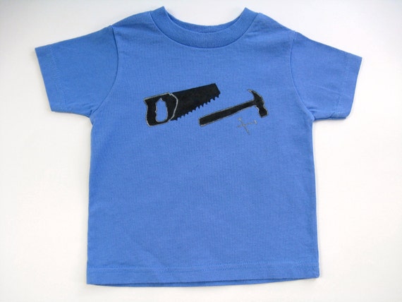 Tools T Shirt with a Hammer and Saw, Hand Painted Toddler Top