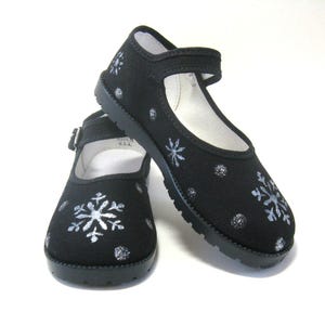 Silver Snowflake Shoes, Black Mary Jane&#39;s Hand Painted Toddler Size 9