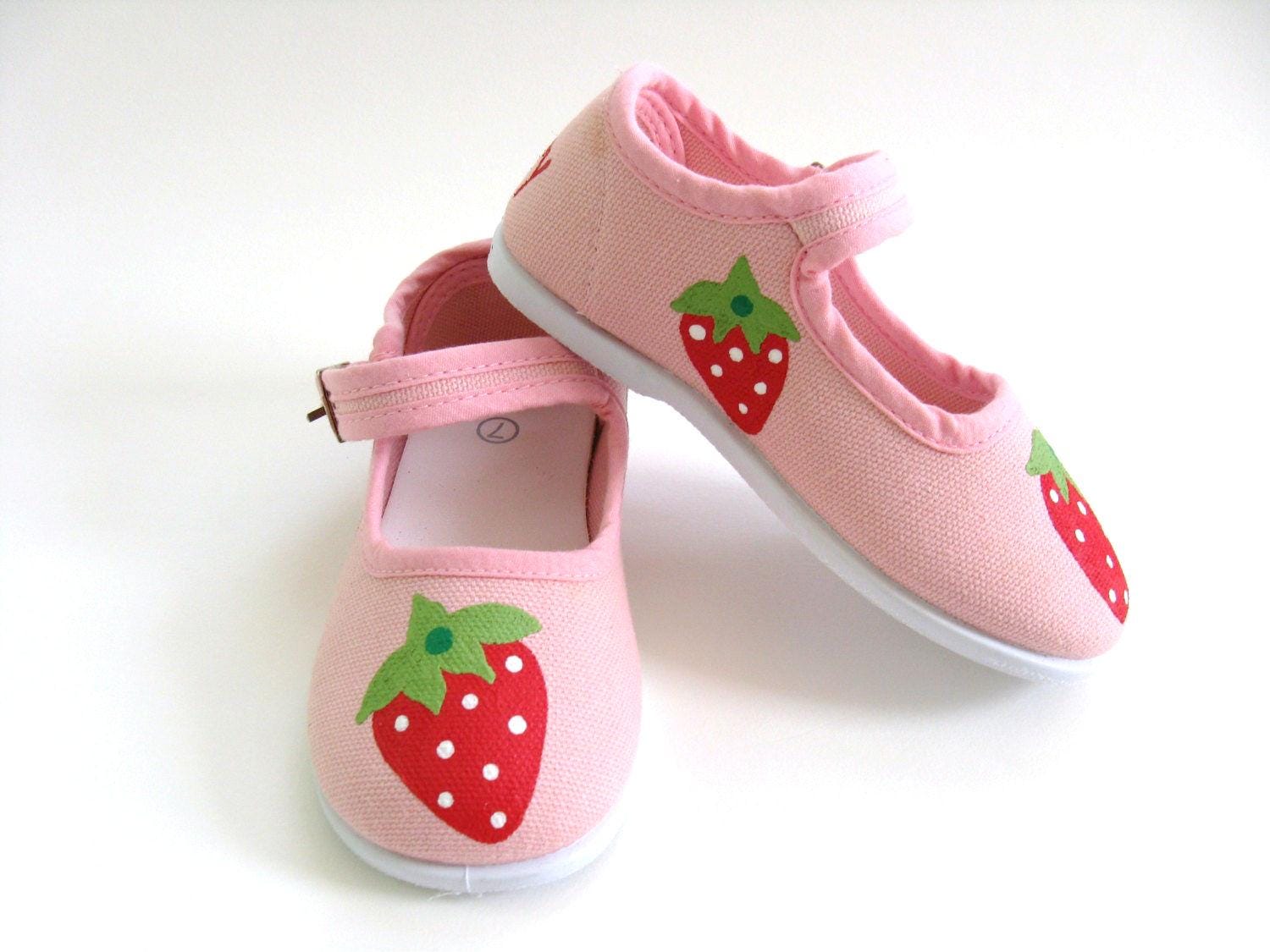 Strawberry Shoes Pink Mary Jane s Hand Painted for Toddler Size 8