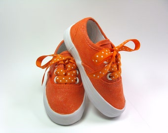 Orange Glitter Shoes, Sparkled Sneakers Hand Painted for Babies and Toddlers