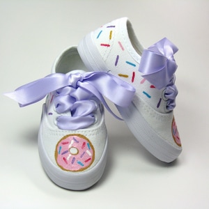 Donut Shoes with Candy Sprinkles Hand Painted on White Sneakers for Baby and Toddler image 1