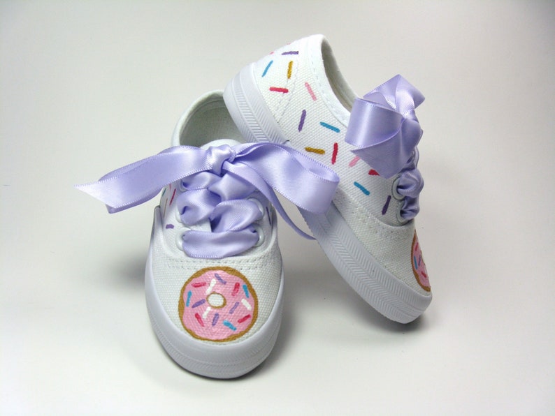 Donut Shoes with Candy Sprinkles Hand Painted on White Sneakers for Baby and Toddler image 1