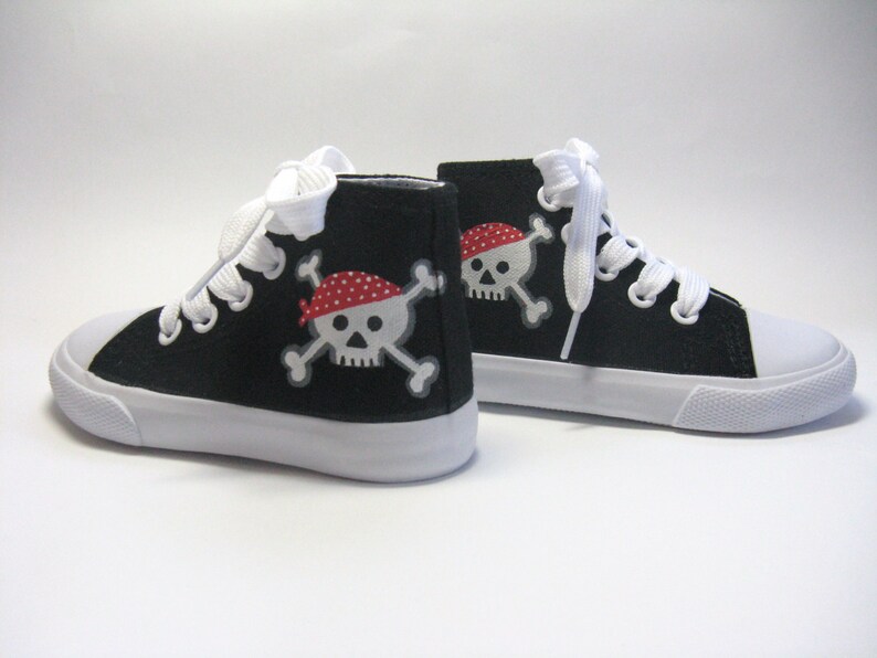 Pirate Shoes Skull and Crossbones on Black Hi Top Sneakers Etsy
