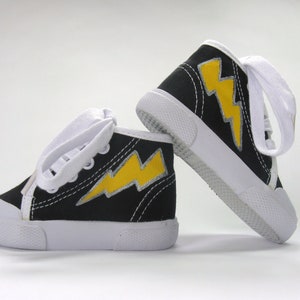 Hero Shoes with Lightning Bolt, Hand Painted Black Hi Top Baby Sneakers image 4