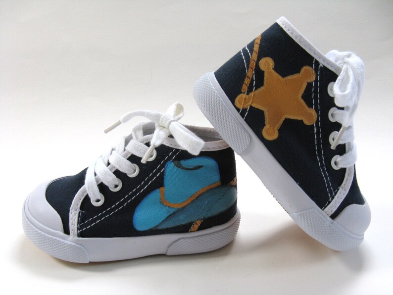 Cowboy Shoes Western Theme Navy Blue Hi Top Sneakers Hand image 1