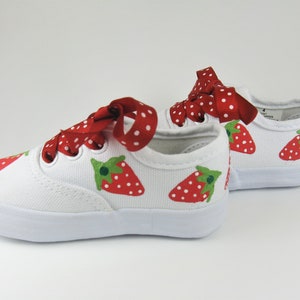 Strawberry Shoes, Berry Sweet Birthday Sneakers Hand Painted For Baby or Toddler image 8