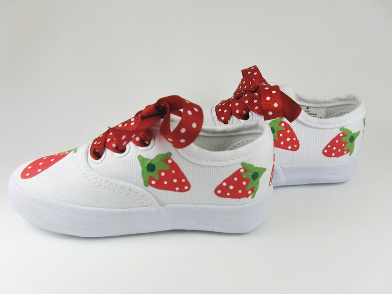 Strawberry Shoes, Berry Sweet Birthday Sneakers Hand Painted For Baby or Toddler image 8