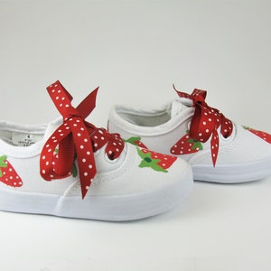 Strawberry Shoes, Berry Sweet Birthday Sneakers Hand Painted For Baby or Toddler image 7
