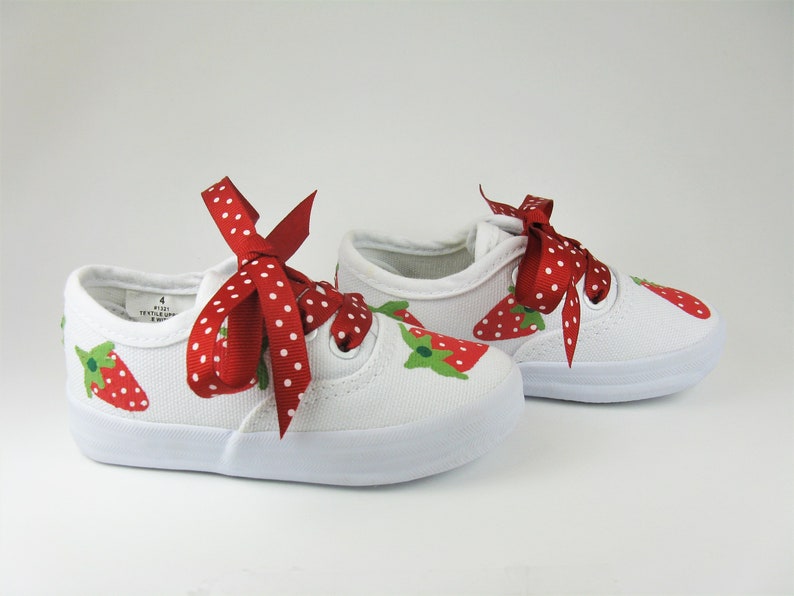 Strawberry Shoes, Berry Sweet Birthday Sneakers Hand Painted For Baby or Toddler image 7