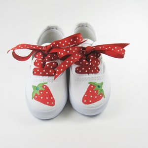 Strawberry Shoes, Berry Sweet Birthday Sneakers Hand Painted For Baby or Toddler image 5