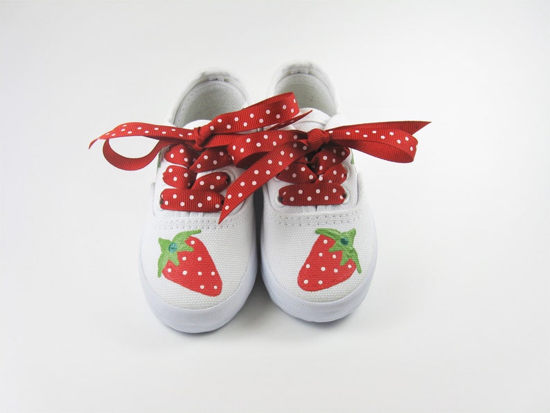 Strawberry Shoes, Berry Sweet Birthday Sneakers Hand Painted For Baby or Toddler image 5