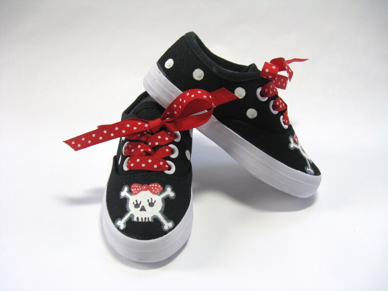 Girl's Pirate Shoes, Hand Painted Black Sneakers for Toddlers image 6