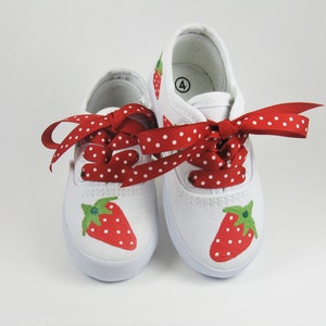 Strawberry Shoes, Berry Sweet Birthday Sneakers Hand Painted For Baby or Toddler image 6