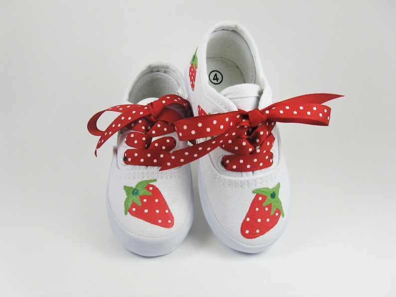 Strawberry Shoes, Berry Sweet Birthday Sneakers Hand Painted For Baby or Toddler image 6