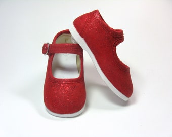 Red Glitter Shoes, Valentine Mary Janes for Babies or Toddlers