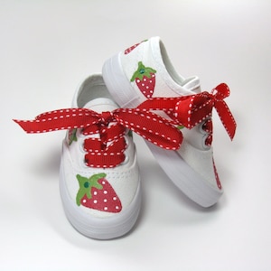 Strawberry Shoes, Berry Sweet Birthday Sneakers Hand Painted For Baby or Toddler image 10